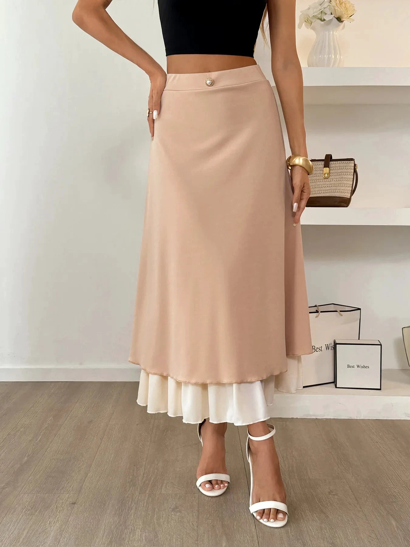 Layered Midi Skirt with Contrast Hem Detail by Lady Ros