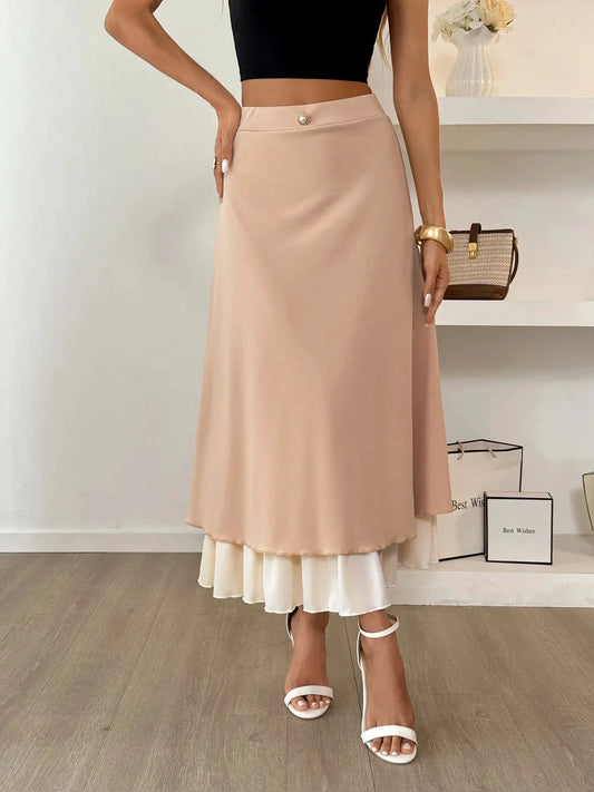 Layered Midi Skirt with Contrast Hem Detail by Lady Ros