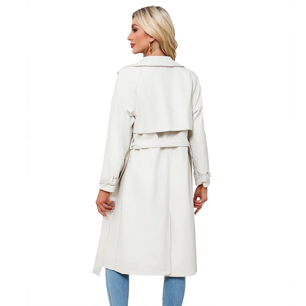 Women's Long, Loose-fit Classic Trench Coat With A Lapel And Belt by GJG Denim