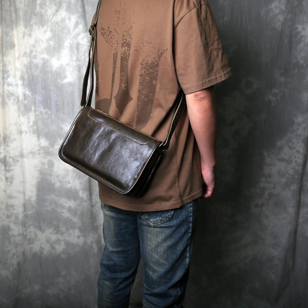 Men's Genuine Leather Crossbody Shoulder Bag Handmade by GJG Denim