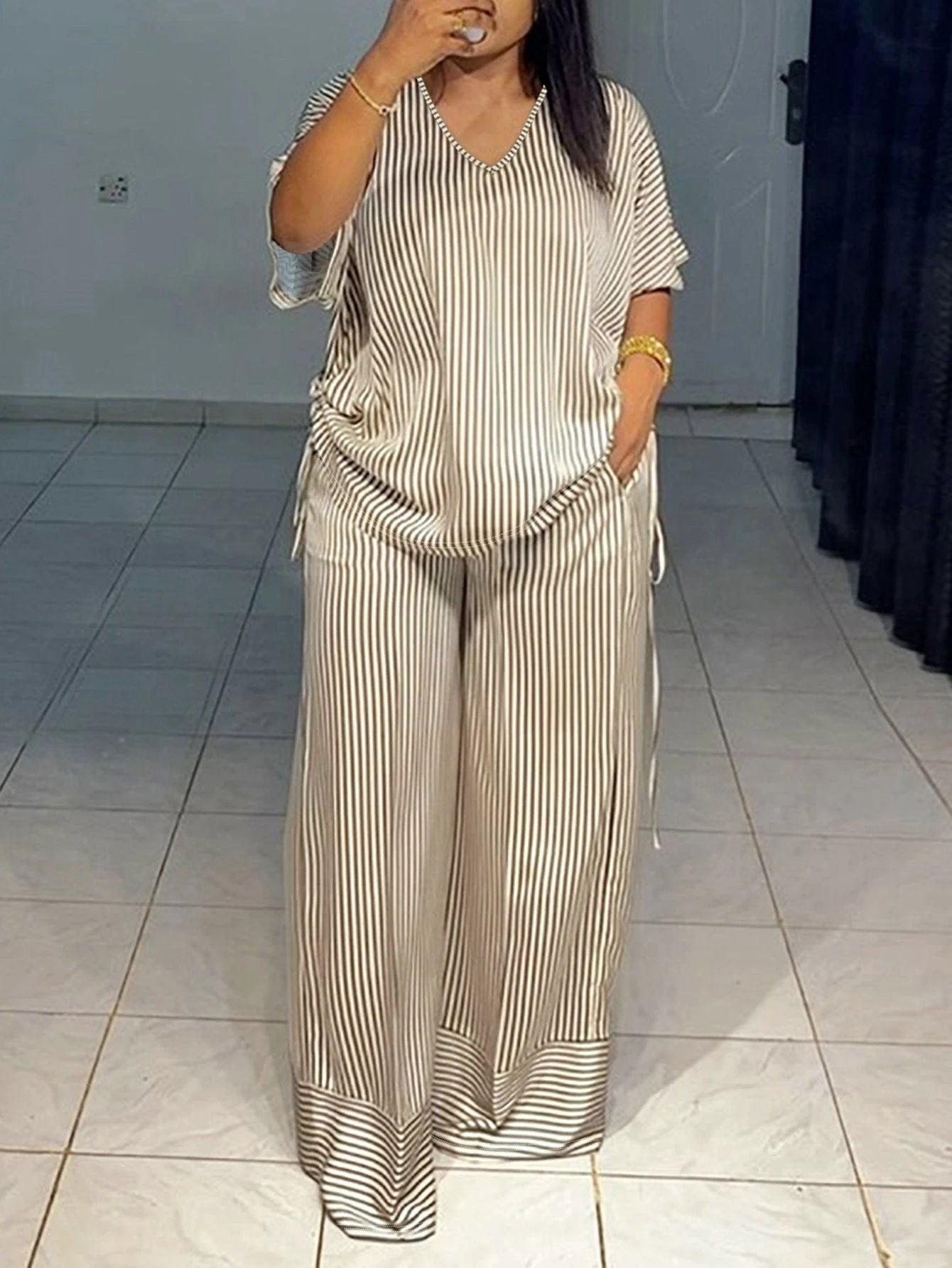 Straight Plus Size Set With Drawstring On Both Sides by GJG Denim