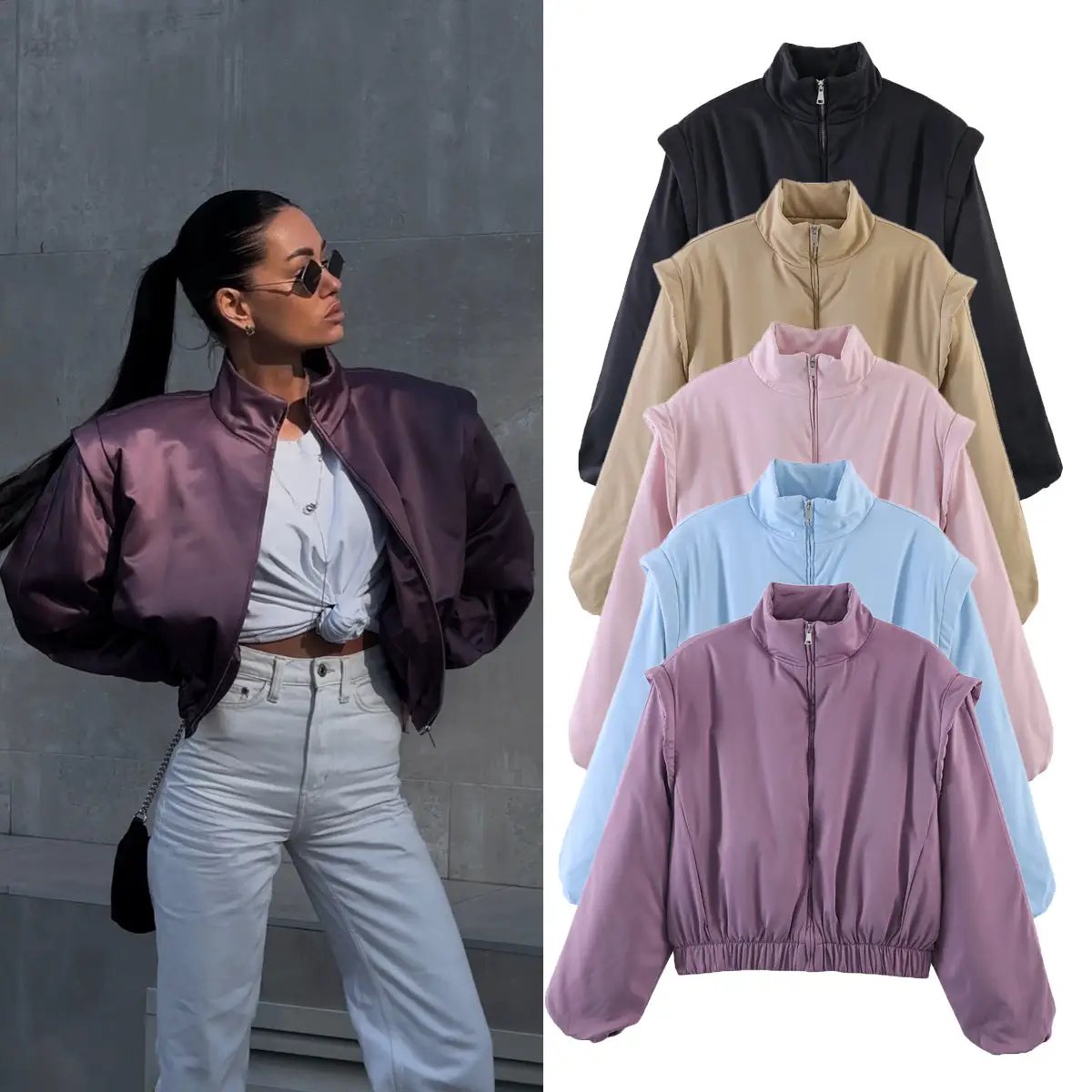 Fashionable Stand-Up Collar Short Cotton Jacket Coat For Women by GJG Denim
