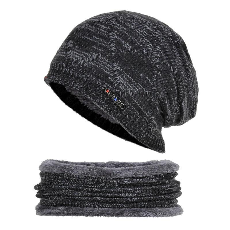Men's Two-piece Woolen Hat With Head And Ear Protection and Neck Warmer by GJG Denim