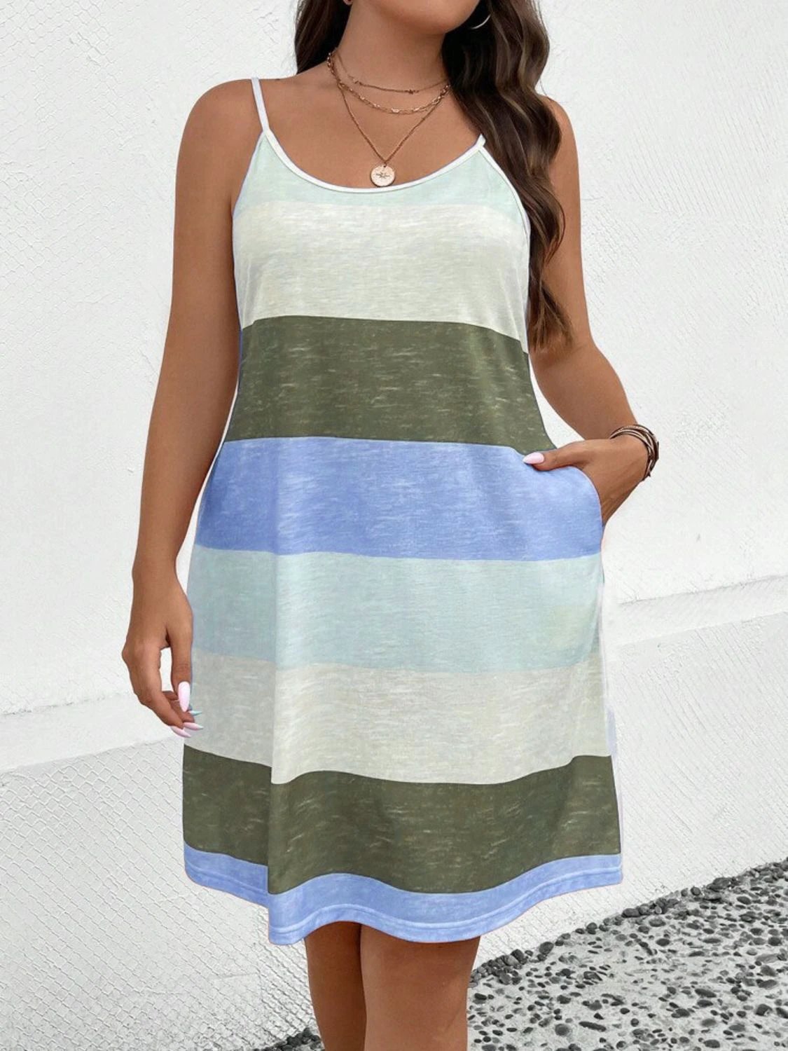 Plus Size Color Block Scoop Neck Mini Dress by Lady Ros