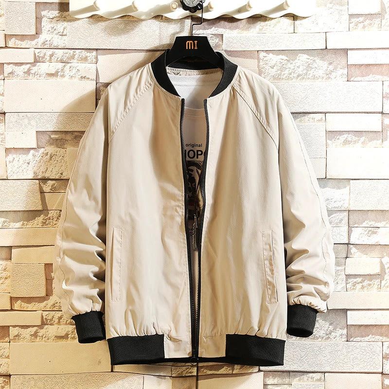 Fashion Baseball Uniform Loose Solid Color Thread Stitching Jacket by GJG Denim