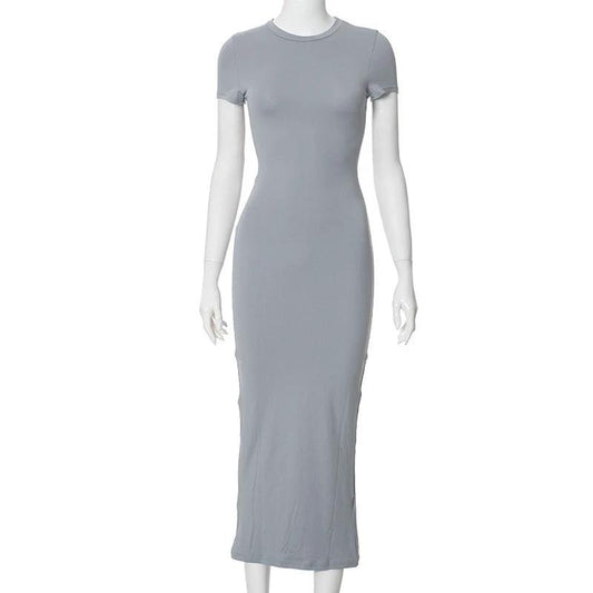 New Women's Sexy Round Neck Casual Long Skirt Elegant Long Sleeved Tight Fitting Women's Clothing by GJG Denim