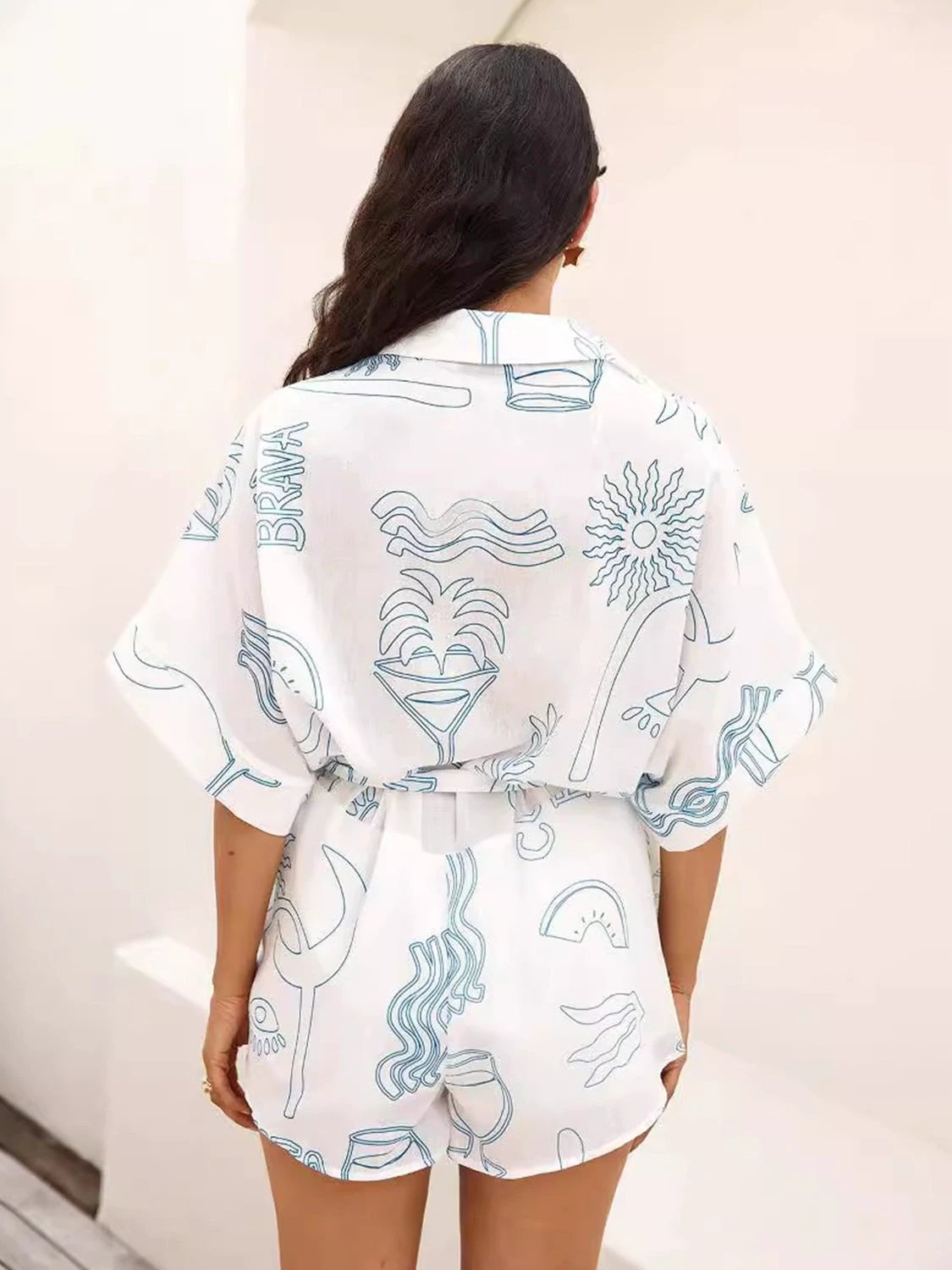 Printed Collared Romper by Lady Ros