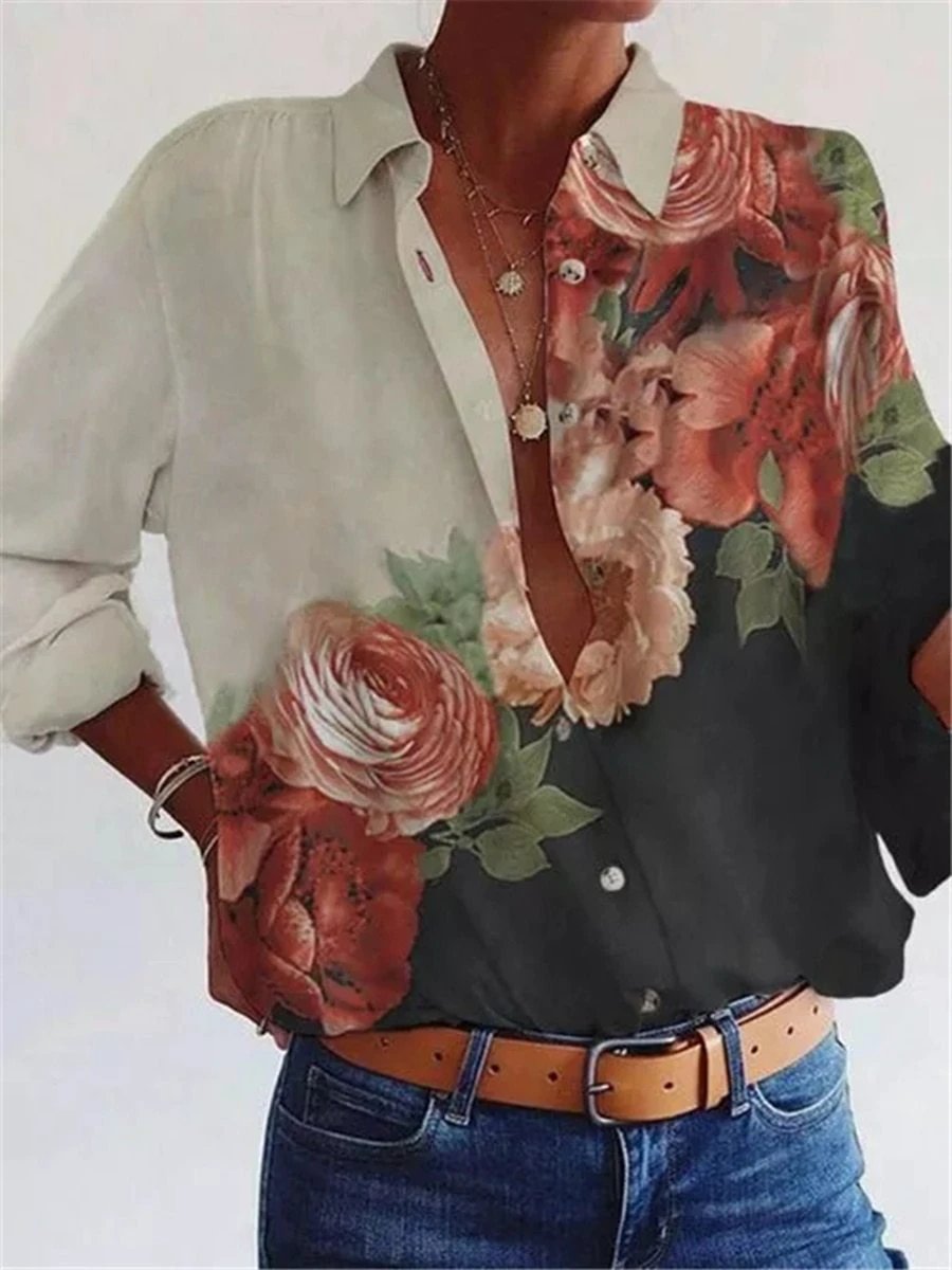 Fashion Loose Plus Size Casual Printed Shirt Women by GJG Denim