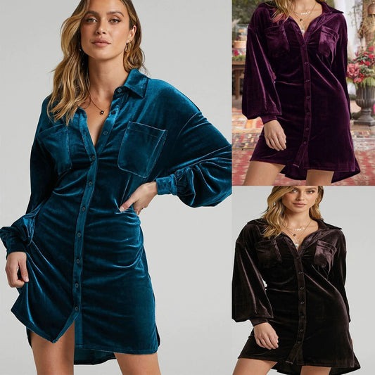 New Long Shirt Hot Sale Women's Velvet Dress by GJG Denim