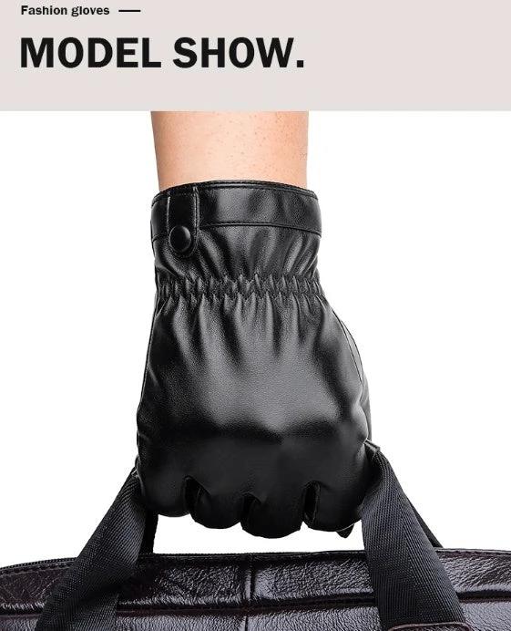 Men's PU Leather Warm Gloves by GJG Denim