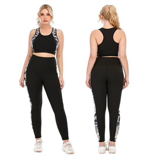 Workout Clothes Suit Plus Size Yoga Clothes Tight-Fitting Pants Sports Bra by GJG Denim