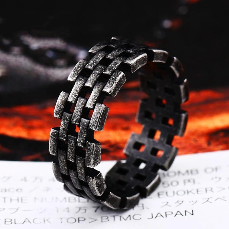 Titanium Steel Simple Hollow Men's Chain Ring by GJG Denim