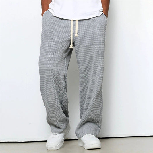 Men's Relaxed-fit Waffle-knit Wide-leg Leisure Pants by GJG Denim