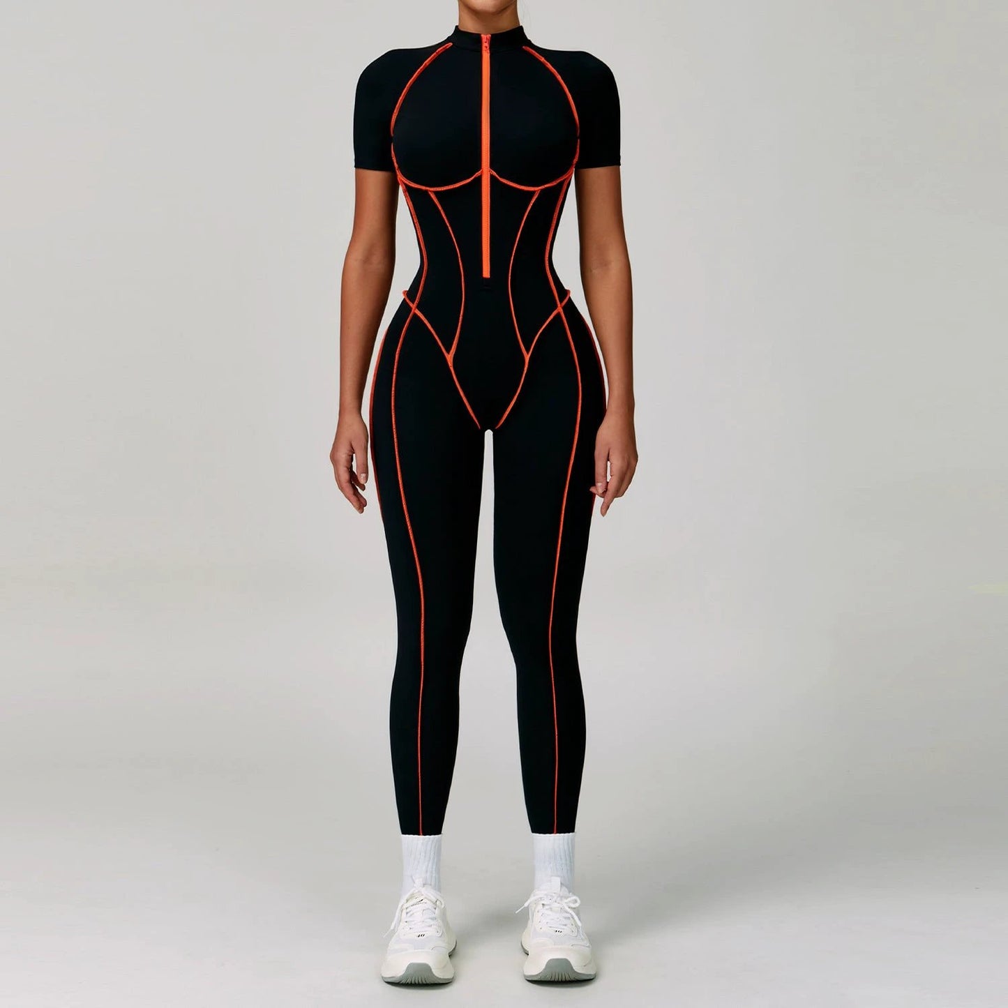 Contrast Color Yoga Workout Clothes Hollow-out Beauty Back Tight Jumpsuit by GJG Denim