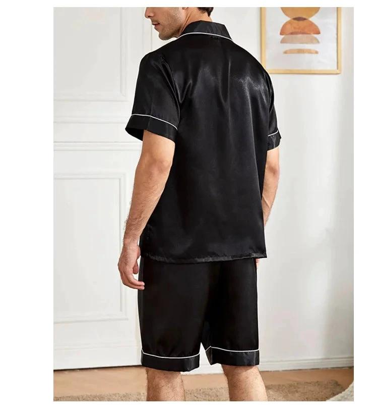 Men's Lapel Casual Breathable Thin Short-sleeved Shorts Pajamas Set by GJG Denim
