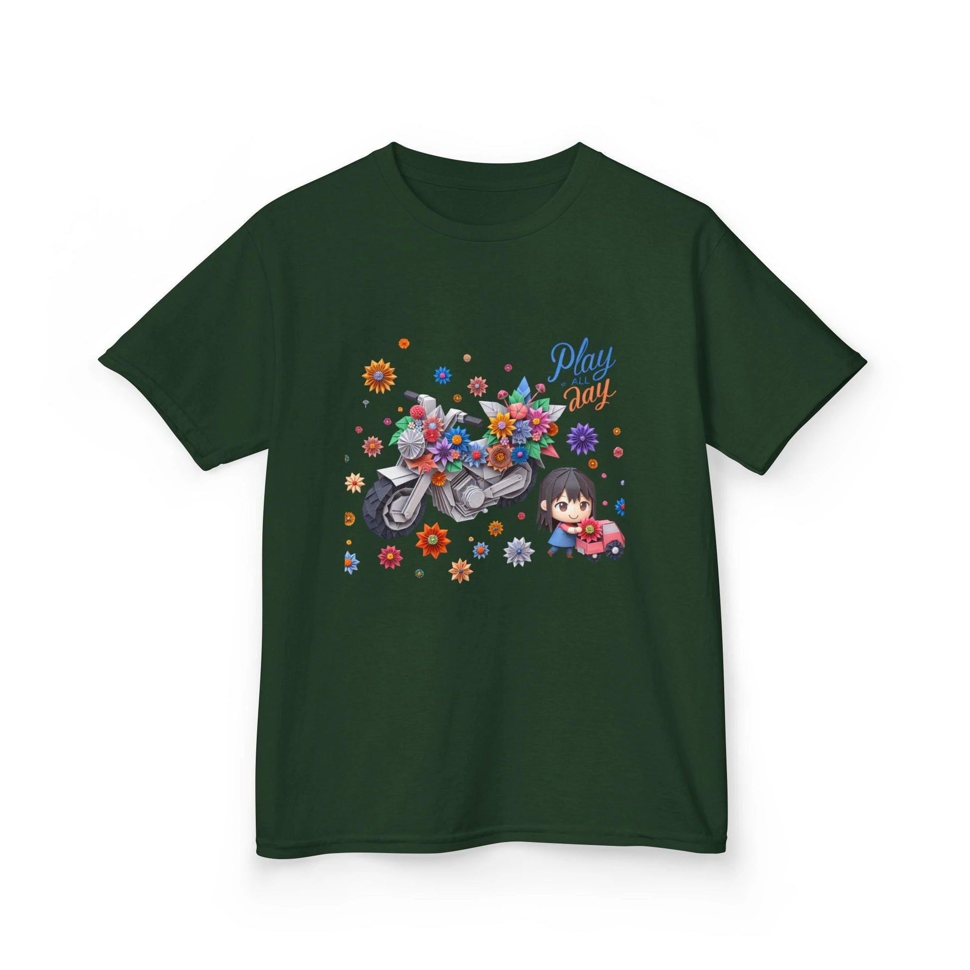 Play all Day Motorcycle Tee - Fun Floral Design for Young Adventurers by Printify