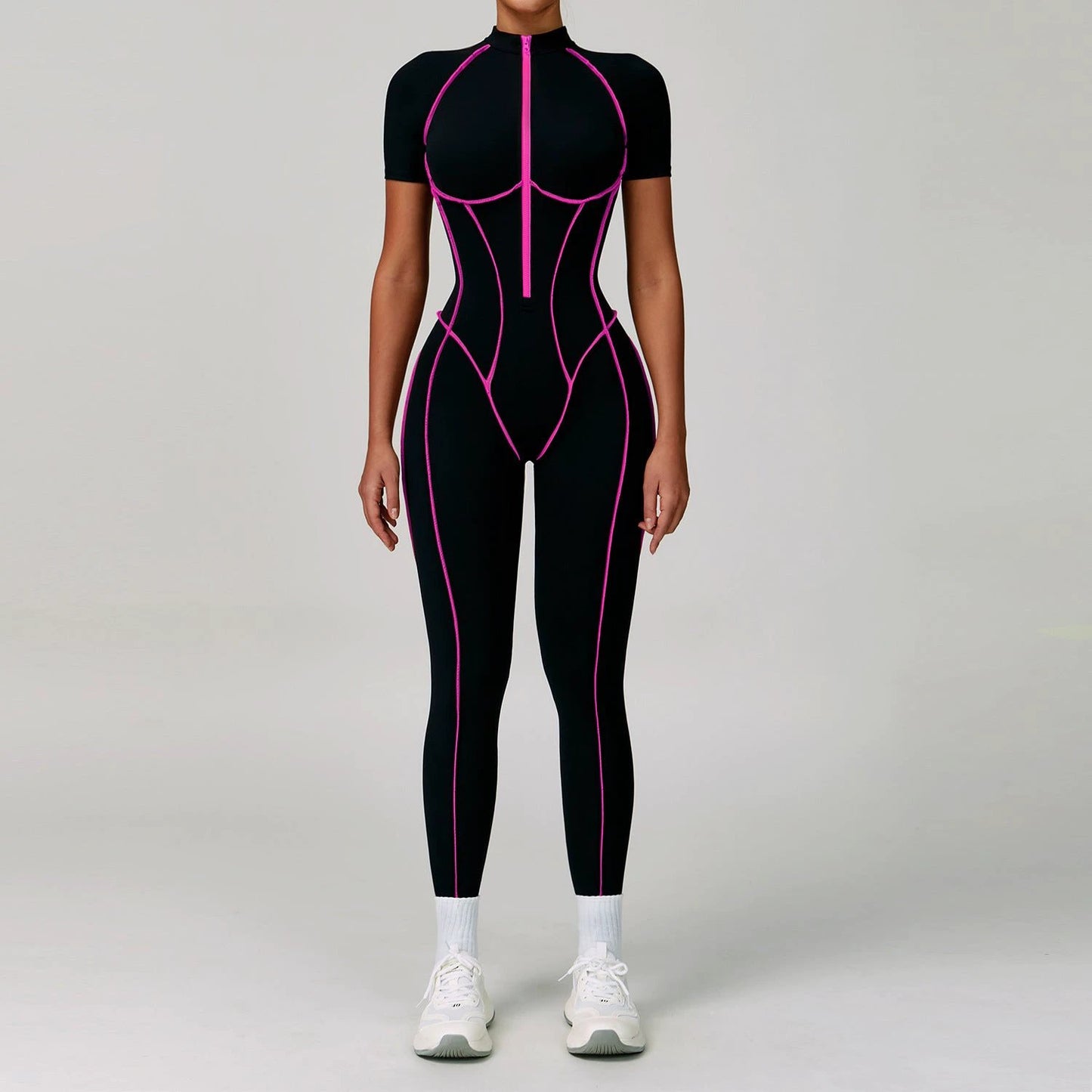 Contrast Color Yoga Workout Clothes Hollow-out Beauty Back Tight Jumpsuit by GJG Denim