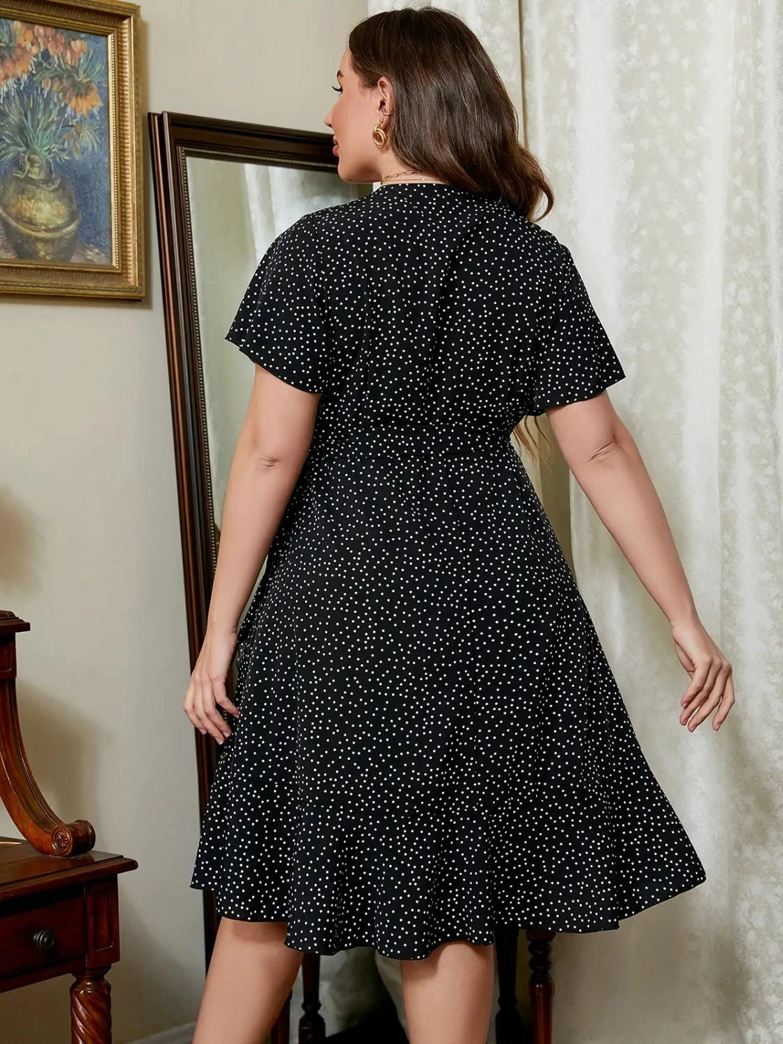 Plus Size Polka Dot Flutter Sleeve Mini Dress by Lady Ros