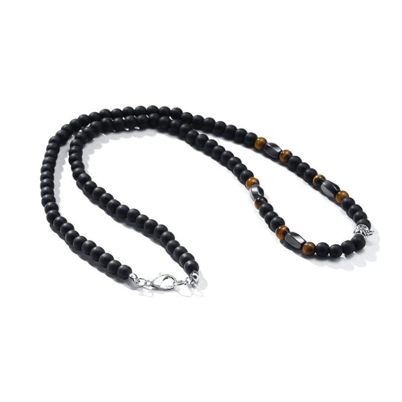 Volcanic Rock Black Matte Ethnic Style Necklace For Men by GJG Denim