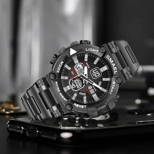 Men's Luminous Stainless Steel Alloy Double Display Electronic Watch by GJG Denim