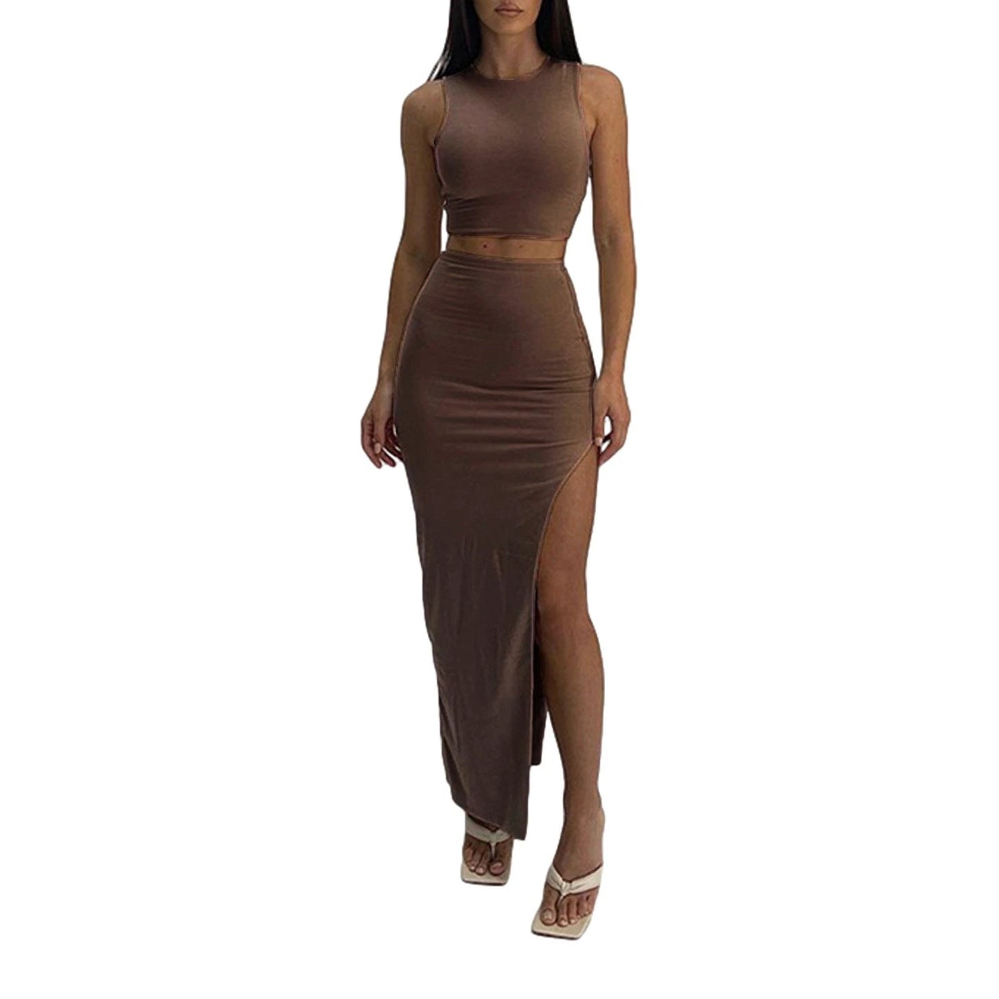 High-waisted Figure-flattering Side-split Skirt In A Casual Style by GJG Denim