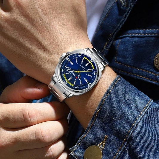 Fashionable Steel-band Casual Business Quartz Watch For Men by GJG Denim