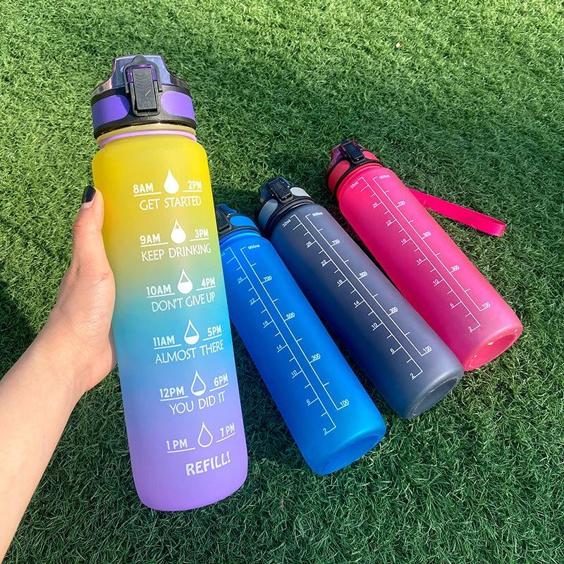 1L Tritan Water Bottle With Time Marker Bounce Cover Motivational Water Bottle Cycling Leakproof For Sports Fitness by GJG Denim