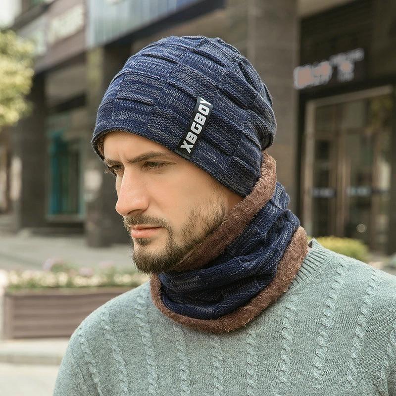 Men's Knitted Beanie and Neck Warmer Set by GJG Denim