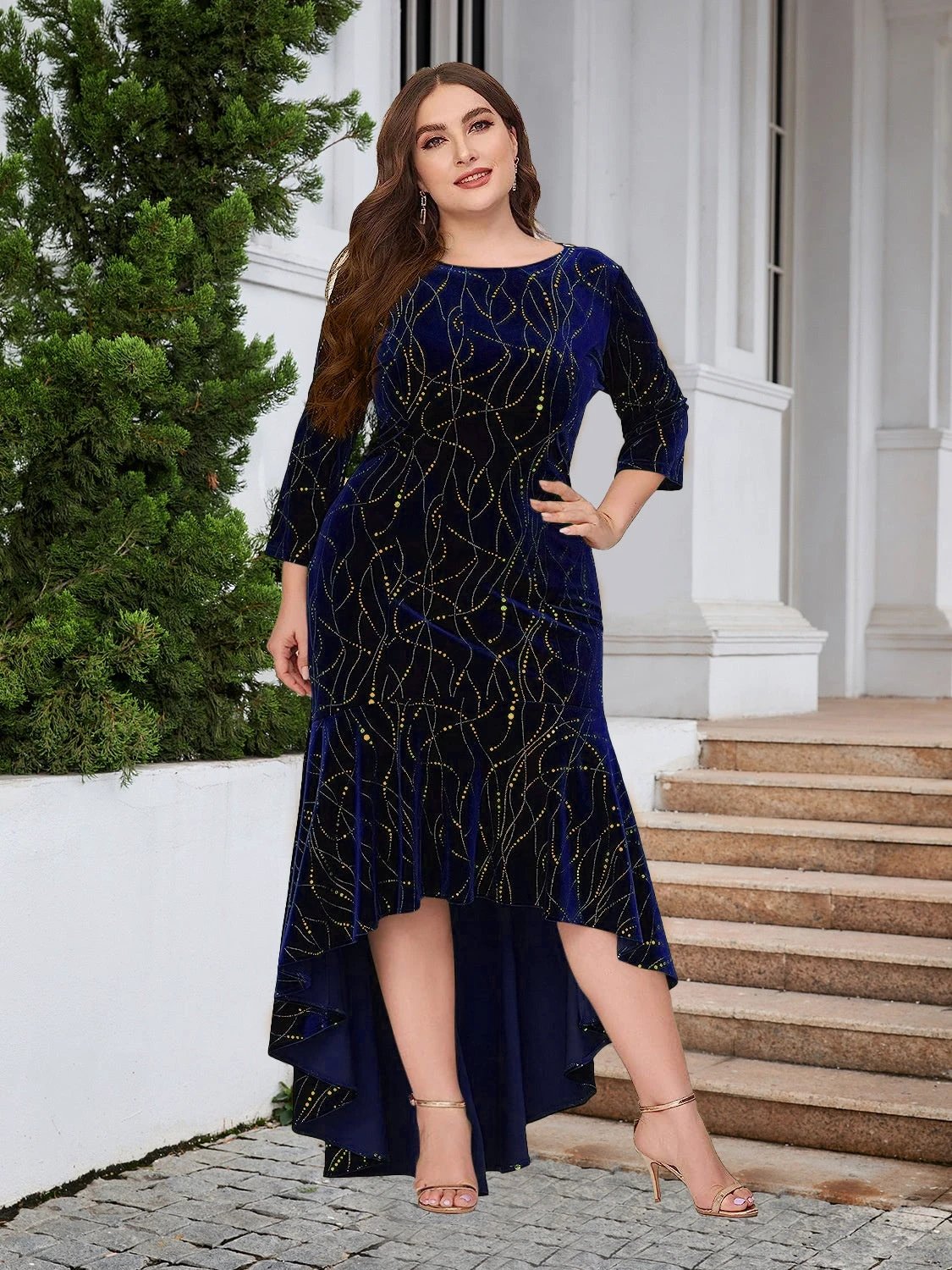 Plus Size Ruffle Hem High-Low Dress by Lady Ros