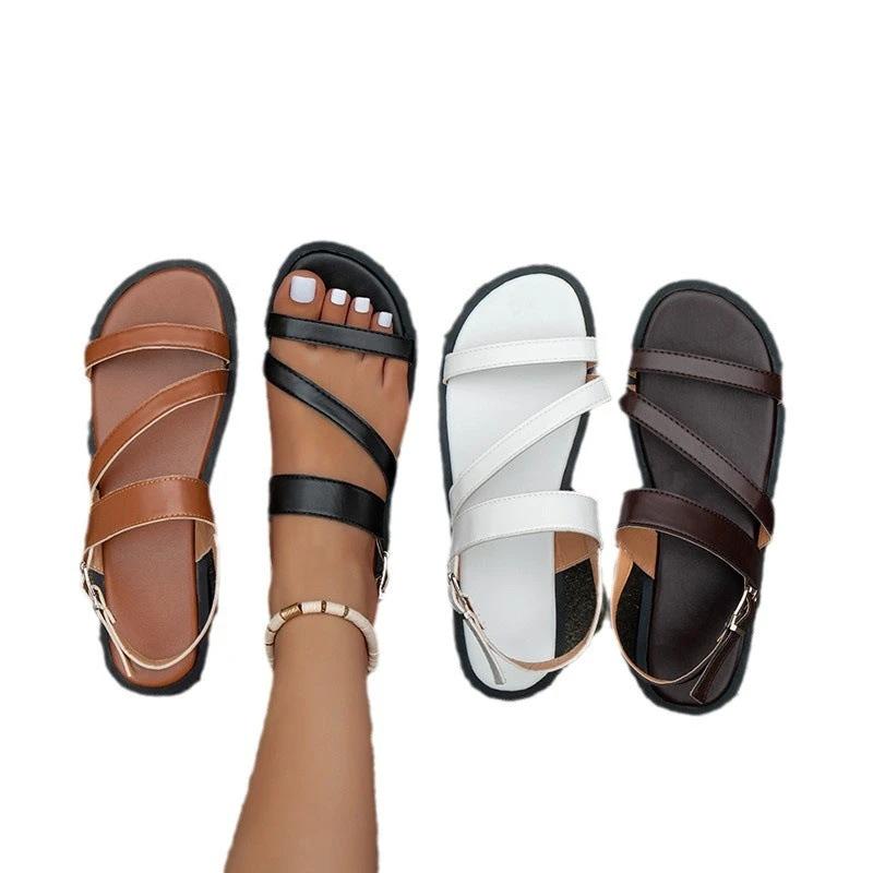 One-line Flat For Outdoors Casual Sandals Women's Shoes Sandals Plus Size Beach by GJG Denim