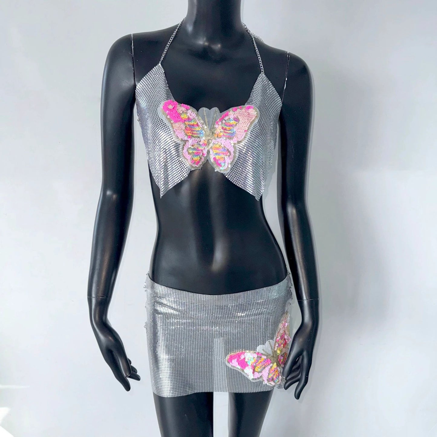 Tube Top Short Skirt Metal Sequins Two-piece Sling by GJG Denim