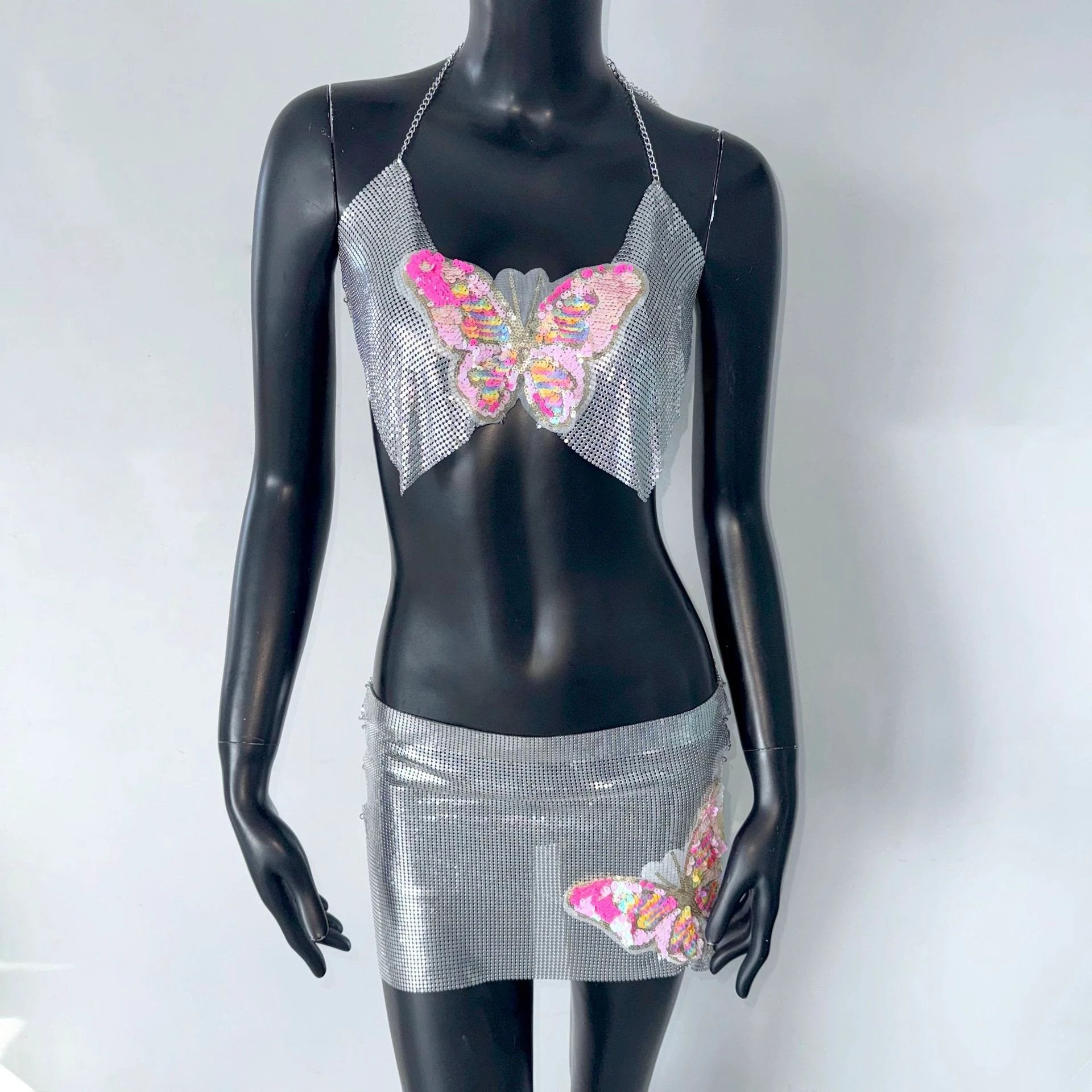 Tube Top Short Skirt Metal Sequins Two-piece Sling by GJG Denim