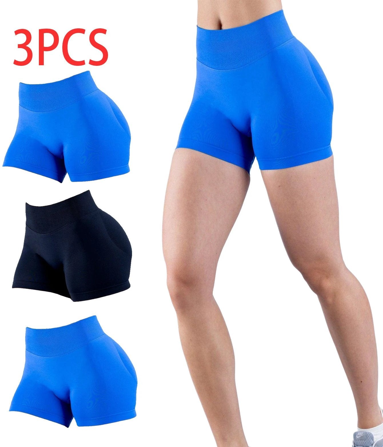 3PCS High-waisted Solid-color Training Shorts by GJG Denim