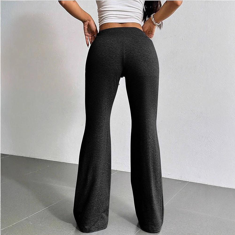 Women's Solid Color Spring High Waist Drawstring Straight Loose Casual Pants by GJG Denim