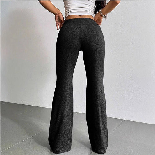 Women's Solid Color Spring High Waist Drawstring Straight Loose Casual Pants by GJG Denim