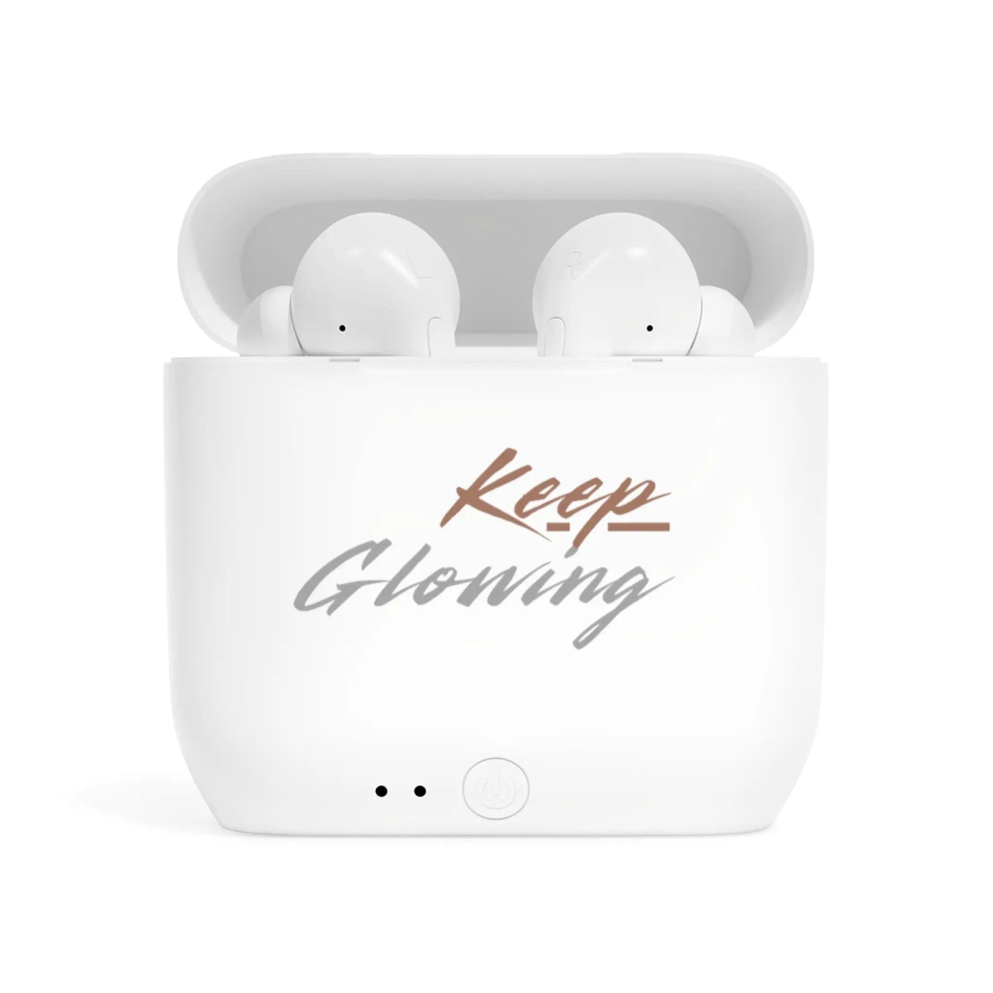 Keep Glowing Wireless Earbuds — Motivational Bluetooth Earbud Case by Printify