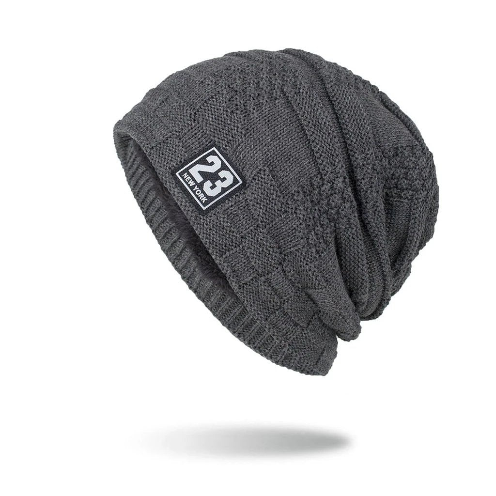 Men's Warm Thickened Fleece Pullover Knitted Woolen Beanie by GJG Denim