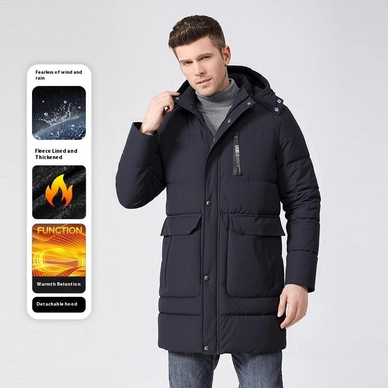 Men's Fleece-lined Thick Long Section Cotton-padded Coat by GJG Denim
