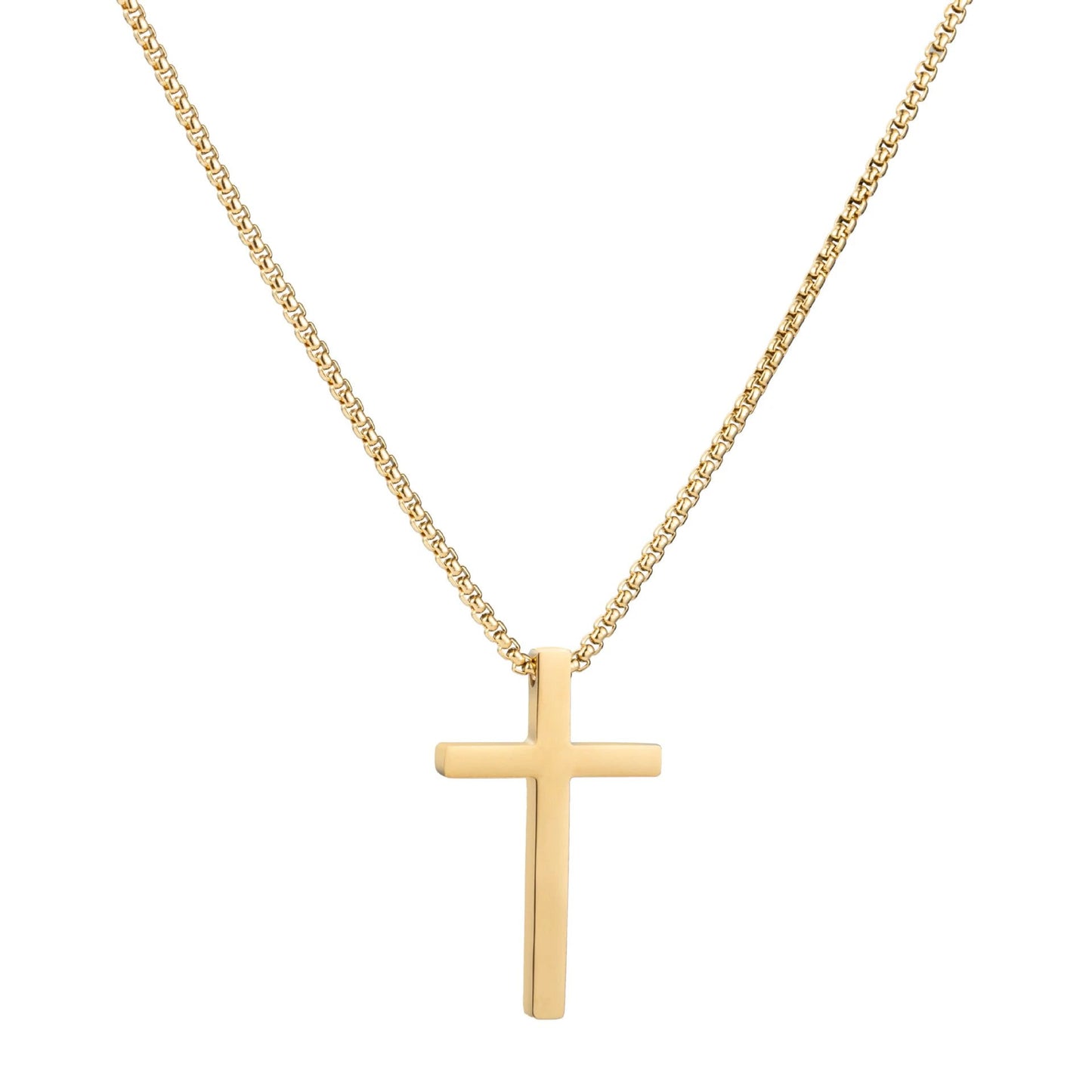 Simple Box Chain Stainless Steel Cross Necklace For Men by GJG Denim