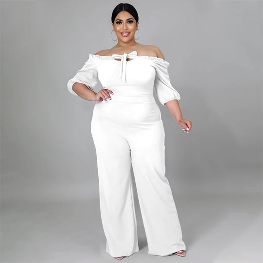 Women's Plus-Size Off-the-Shoulder Sexy Tube Jumpsuit by GJG Denim