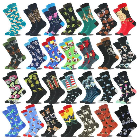 Men's Cartoon Animal Retro Oil Painting Mid-calf Socks by GJG Denim