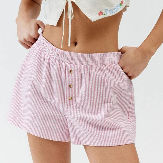 Striped Plaid Leisure Commute Shorts For Women by GJG Denim