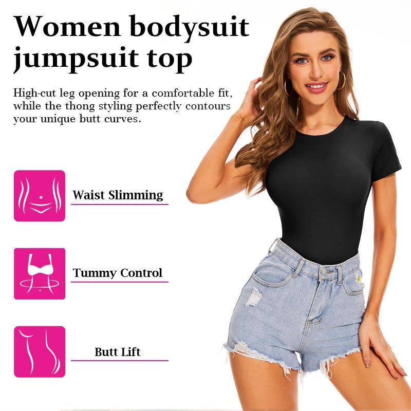 USA Warehouse Shipping Going Out T Shirt Tops Second-skin Feel Recycle Shapewear Crew Neck Short Sleeve Bodysuit For Women by GJG Denim