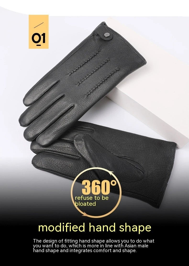 Fleece-lined Thickened Leather Gloves For Men by GJG Denim