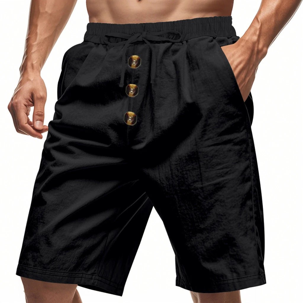 Men's Loose Linen Casual Button Cropped Shorts by GJG Denim