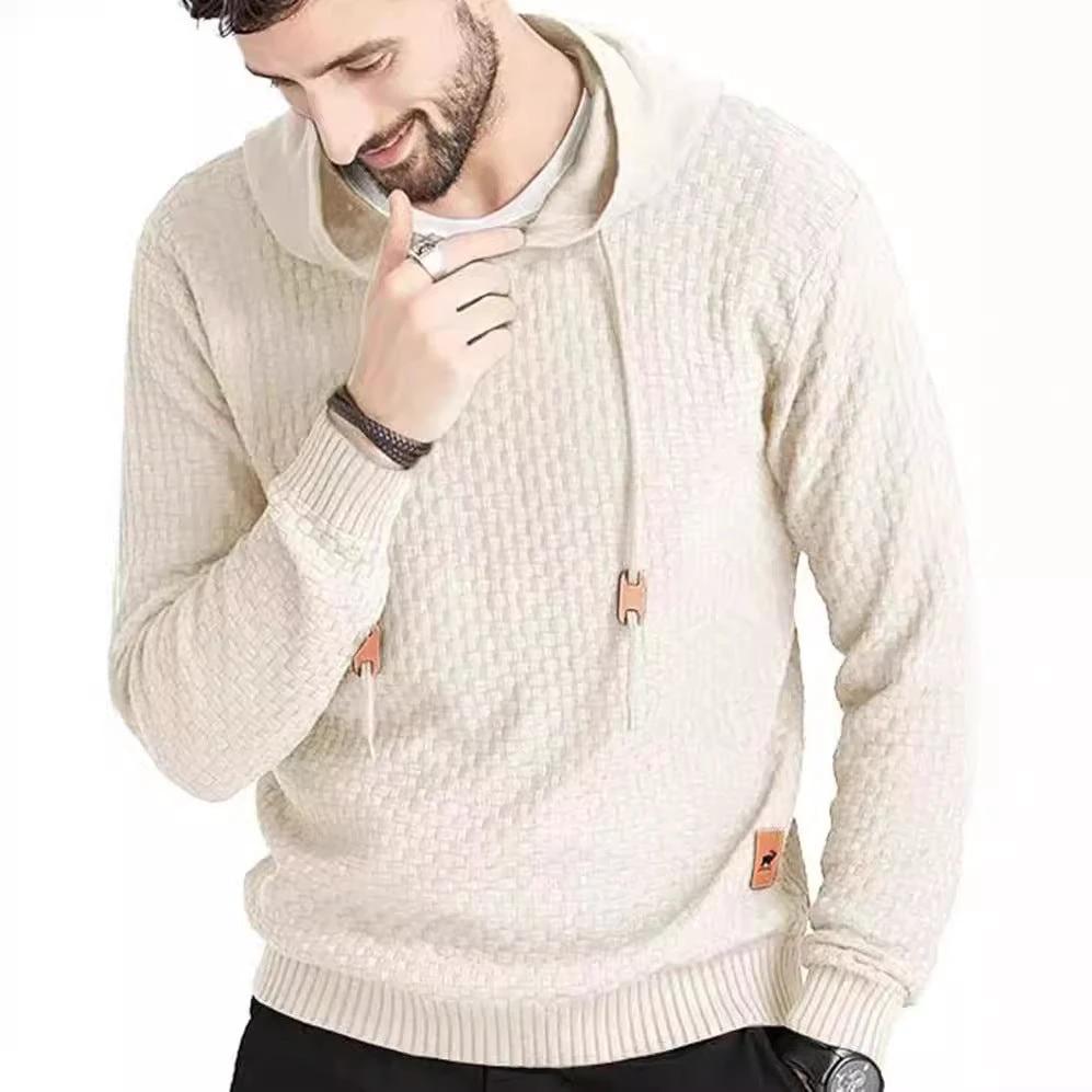 Men's Long Sleeve Solid Color Hooded Sweater by GJG Denim