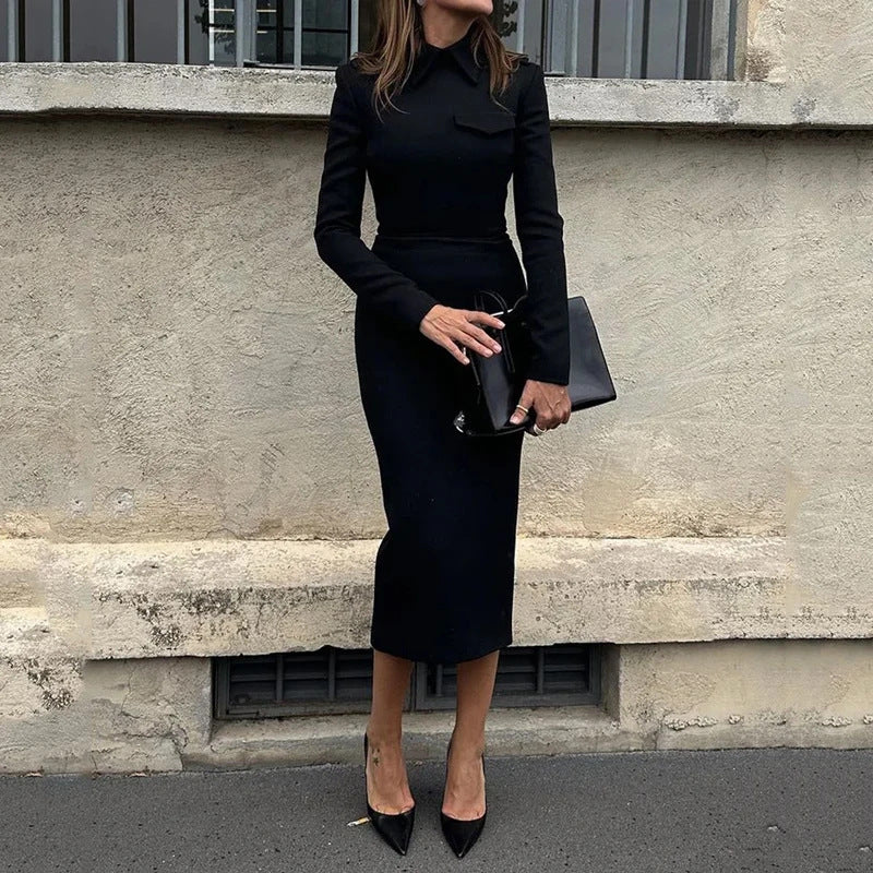 Solid Color Slim Wrap Hip Dress by GJG Denim