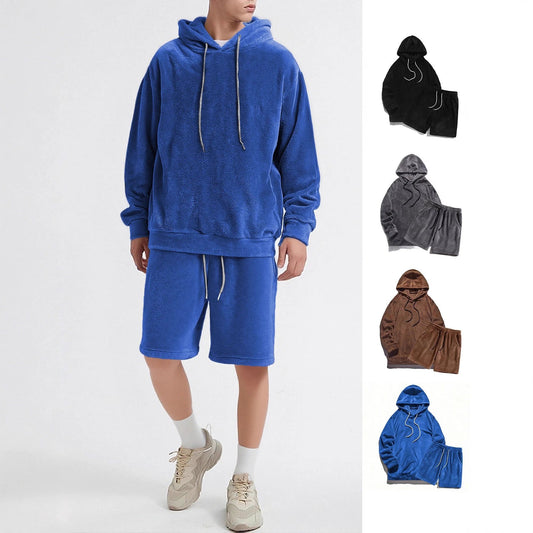 Hooded Men's Fleece Sweatshirt And Shorts Set by GJG Denim