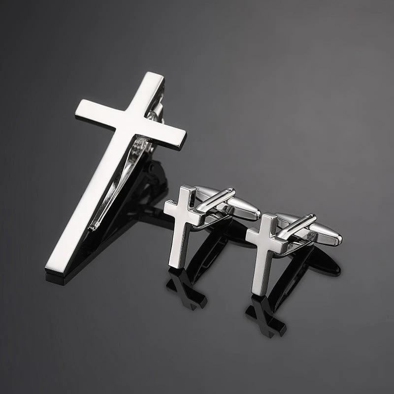 Gold Silver Black Square Brushed Tie Clip And Cufflinks by GJG Denim