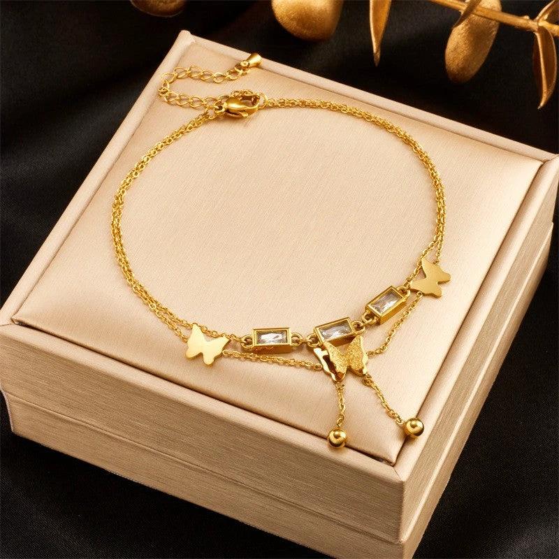 Fashionable Heart-Shaped White Shell Life Tree Butterfly Womens Anklet by GJG Denim